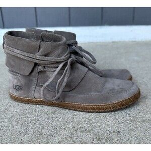 UGG Women’s Gray Suede Lace Up Ankle Boots Moc Toe Boho Size 7